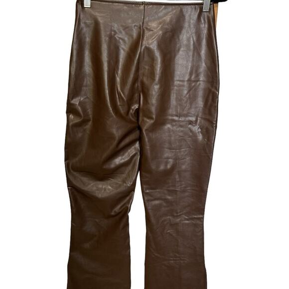 Abercrombie And Fitch Vegan Leather Pants Flare Slim Split Hem Dark Brown Size M - Picture 6 of 10